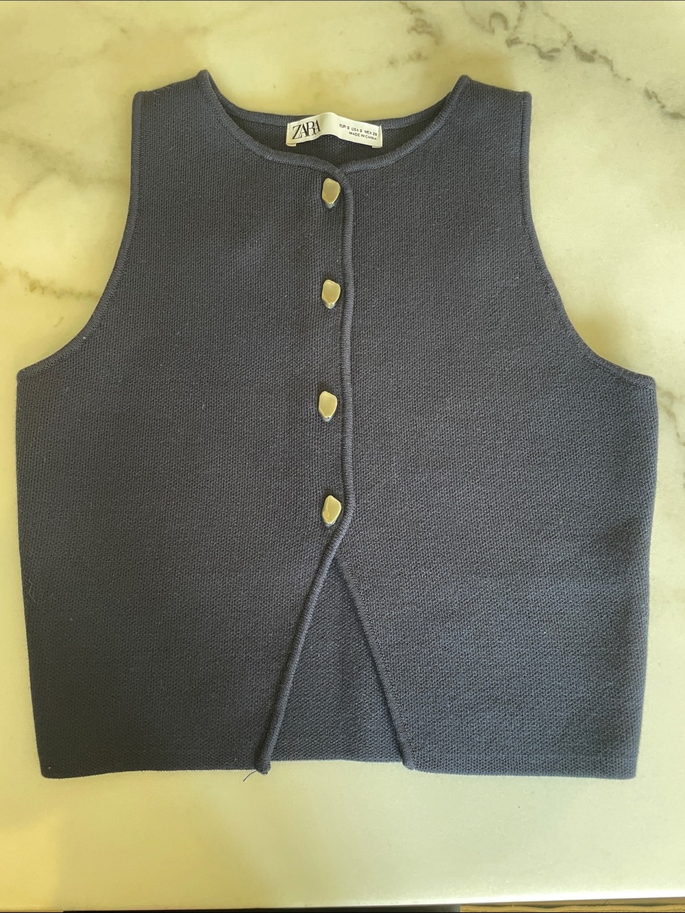 Zara Dark Navy Knit Sleeveless Button Vest